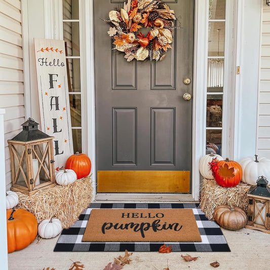 Hello Pumpkin Doormat & Buffalo Plaid Rug